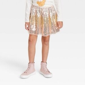 Cat & Jack Pink & Gold Sequin Skirt